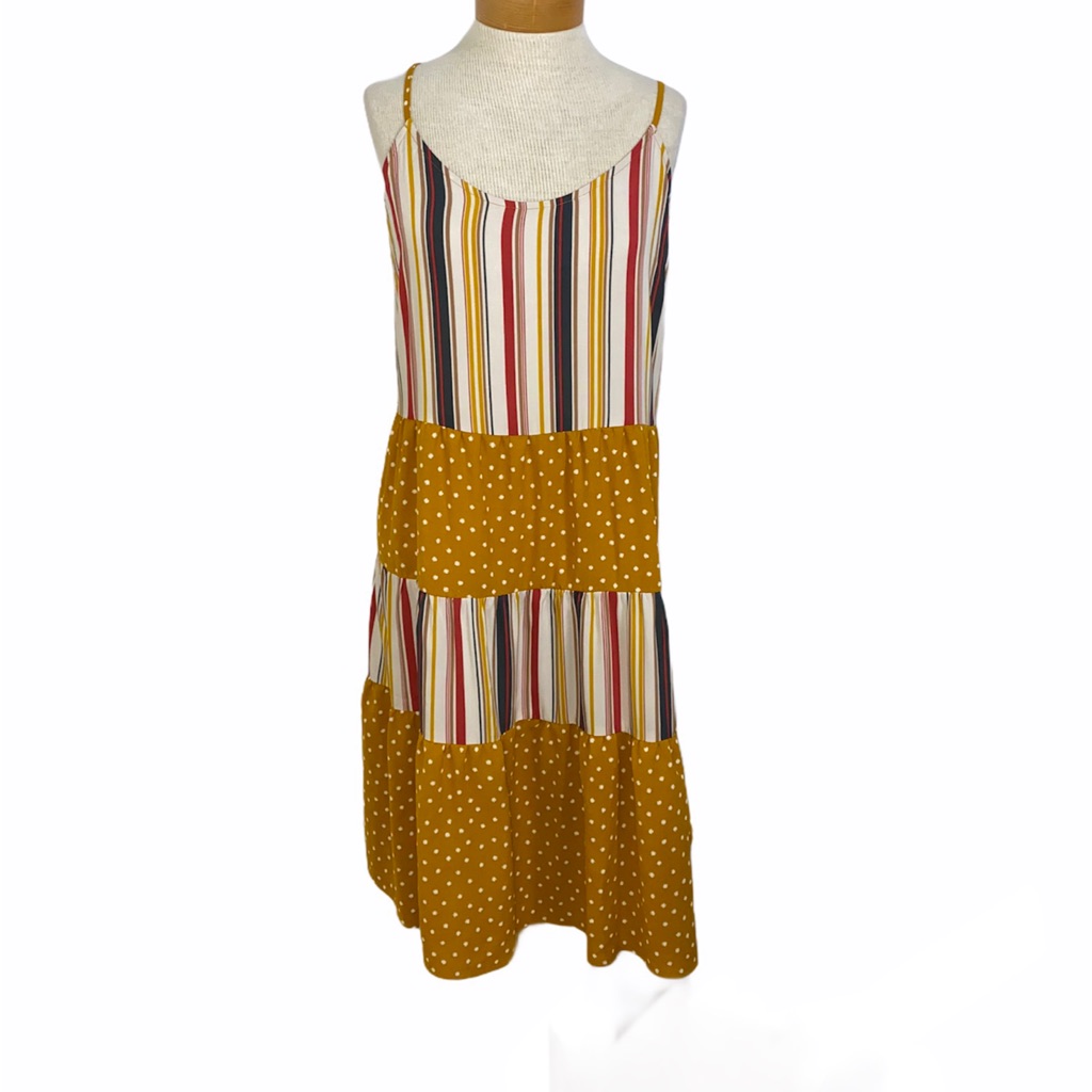 Spirit Of Grace Large Tiered Bohemian Slip Sundress Spaghetti Straps